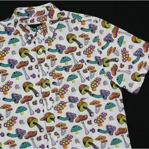 Psychedelic Mushroom AOP S/S Festival Button Down Shirt Mens M A-Lab Trippy